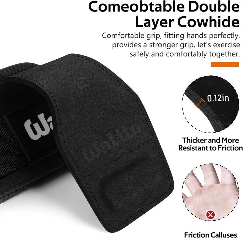 WALITO Weight Lifting Wrist Strap, Double Leather Weightlifting Wrist Straps for Gym Strength Training, Neoprene Padded Wrist Wraps - for Men & Women (Pair) - Image 3